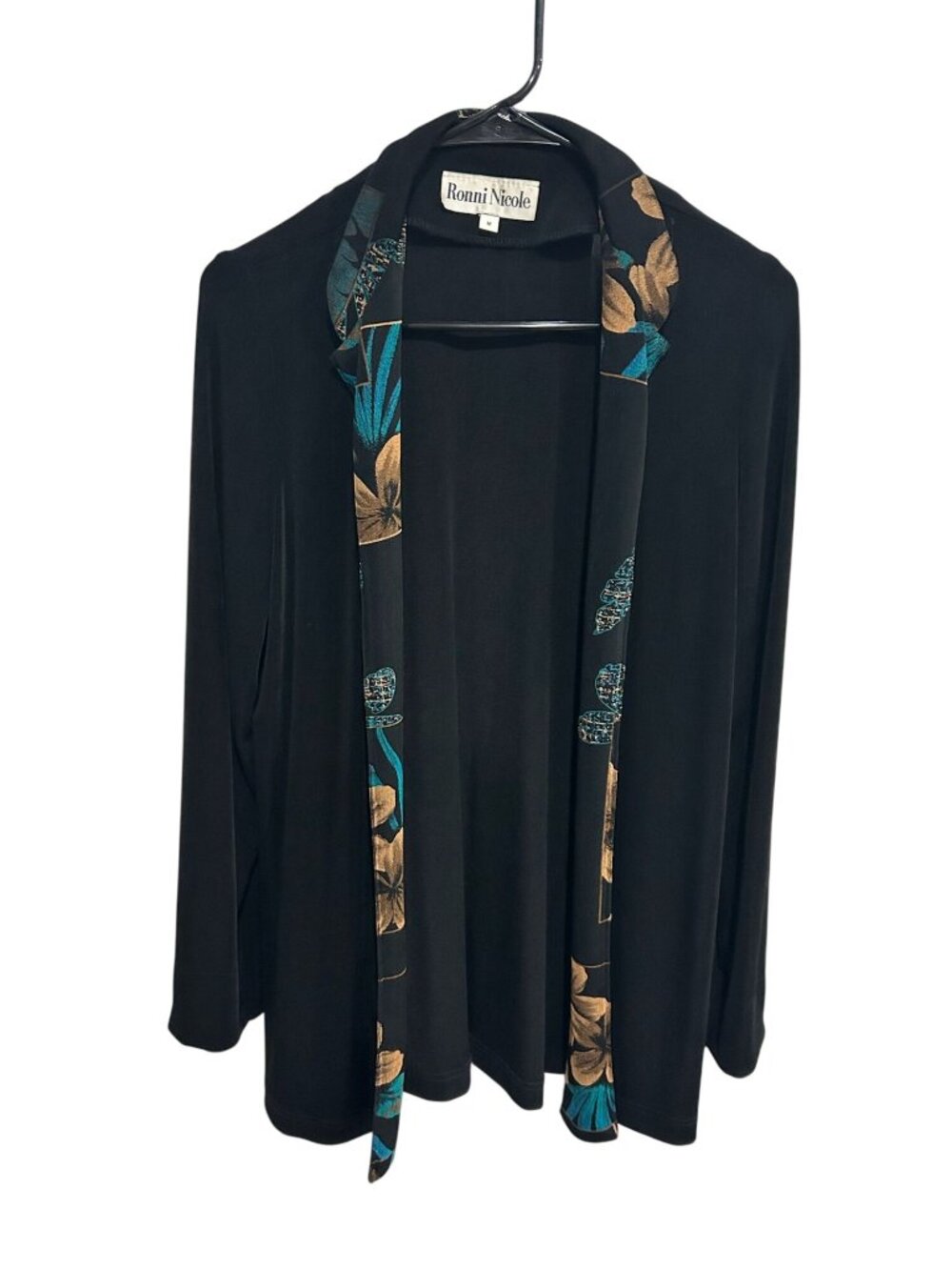 Ronni Nicole Medium Black Open Front Cardigan Scarf Grandmacore Whimsical